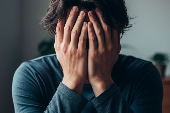 Мужчина закрывает лицо рукам
